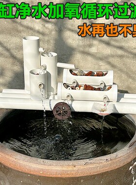 鱼缸过氧气泵免换水多合一体假山瀑布式造景竹流水生财