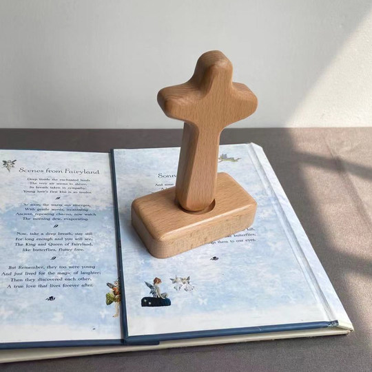 Yuanmu Craftsman Wooden Cross Desk Ornaments Home Decoration 14cm Handheld Solid Wood Cross Boxed