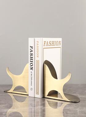 北欧创意抽象几何金属书档书立装饰摆件客厅书房电视柜家居装饰品