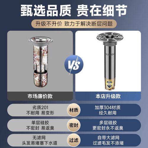 不锈钢下水道地漏断层延长管加长内芯防臭防虫卫生间防反味通用型 - 图0