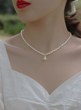 施家小米珠项链女天然淡水珍珠锁骨链轻奢气百搭气质简约小众颈链