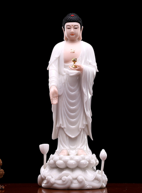 西方三圣佛像汉白玉客厅摆件石雕观音菩萨佛像供奉阿弥陀佛像站像