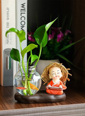 绿萝水培花盆器皿花瓶透明玻璃插花花器客厅办公桌装饰品家居摆件