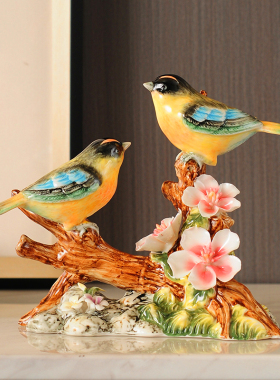 欧式家居装饰品新中式客厅酒柜隔断摆件陶瓷工艺品喜鹊小鸟创意