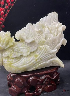 天然蓝田玉白菜摆件家居玄关客厅酒柜电视柜办公室装饰品礼品摆设