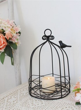 黑色装饰鸟铁件烛台复古二家居饰品装饰挂多肉盆