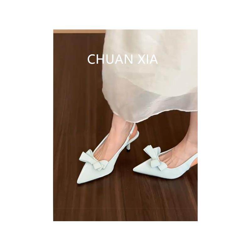 羊皮版！绝美蝴蝶结包头凉鞋女真皮法式尖头单鞋配裙子细跟高跟鞋,淘宝优惠券,粉丝福利购,淘宝优惠卷