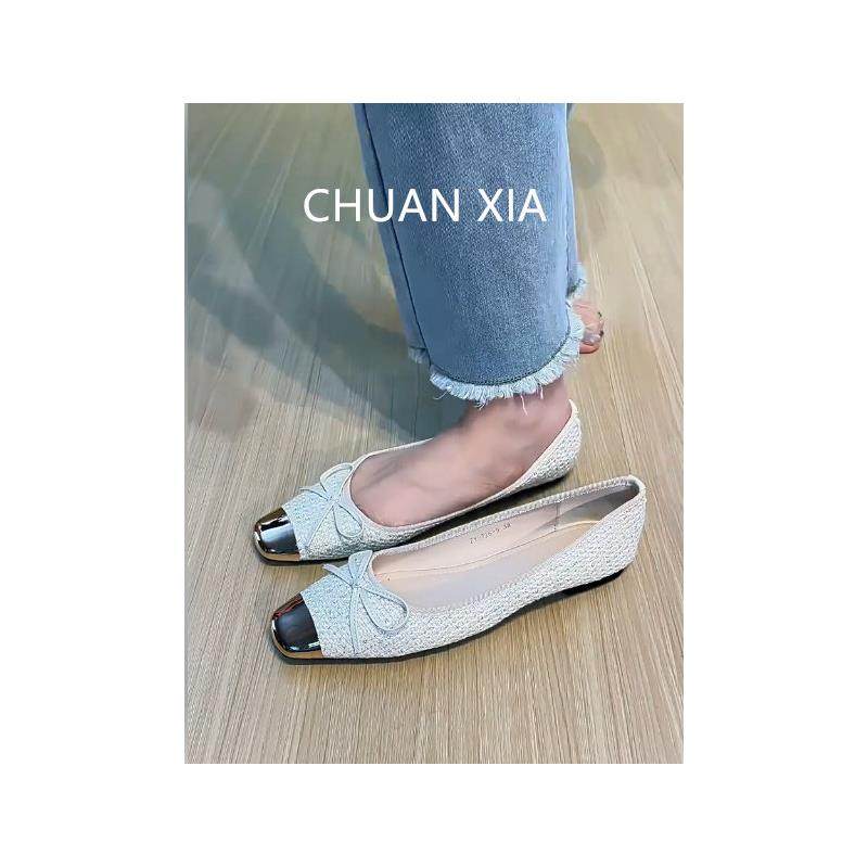 羊皮版！方头平底瓢鞋女拼接浅口单鞋真皮蝴蝶结一脚蹬玛丽珍鞋,淘宝优惠券,粉丝福利购,淘宝优惠卷