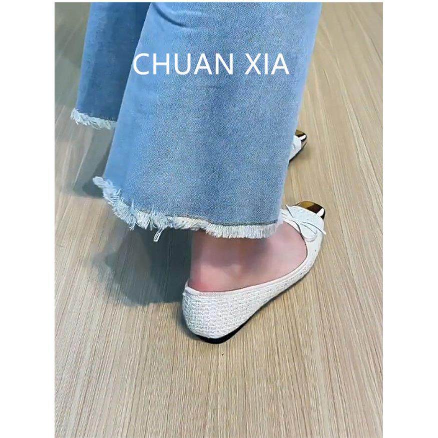 羊皮版！方头平底瓢鞋女拼接浅口单鞋真皮蝴蝶结一脚蹬玛丽珍鞋,淘宝优惠券,粉丝福利购,淘宝优惠卷