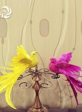 彷真小鸟摆件真羽毛长尾鸟凤凰装饰摄影道具动物标本庭院工艺模型