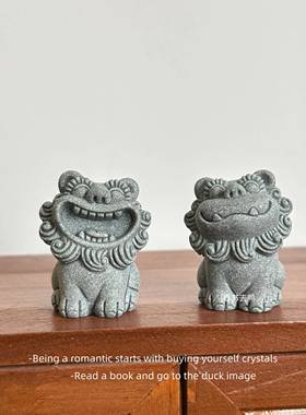 「无聊了 摆一对坐着开口笑的风狮爷」国潮吉祥瑞兽桌面摆件礼物