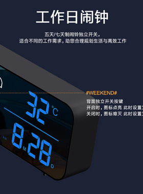汉时充电闹钟静音挂钟卧室电子时钟现代数字台钟