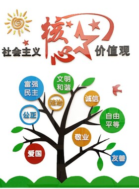 社会义心价值观墙幼儿园环创党建活动室饰