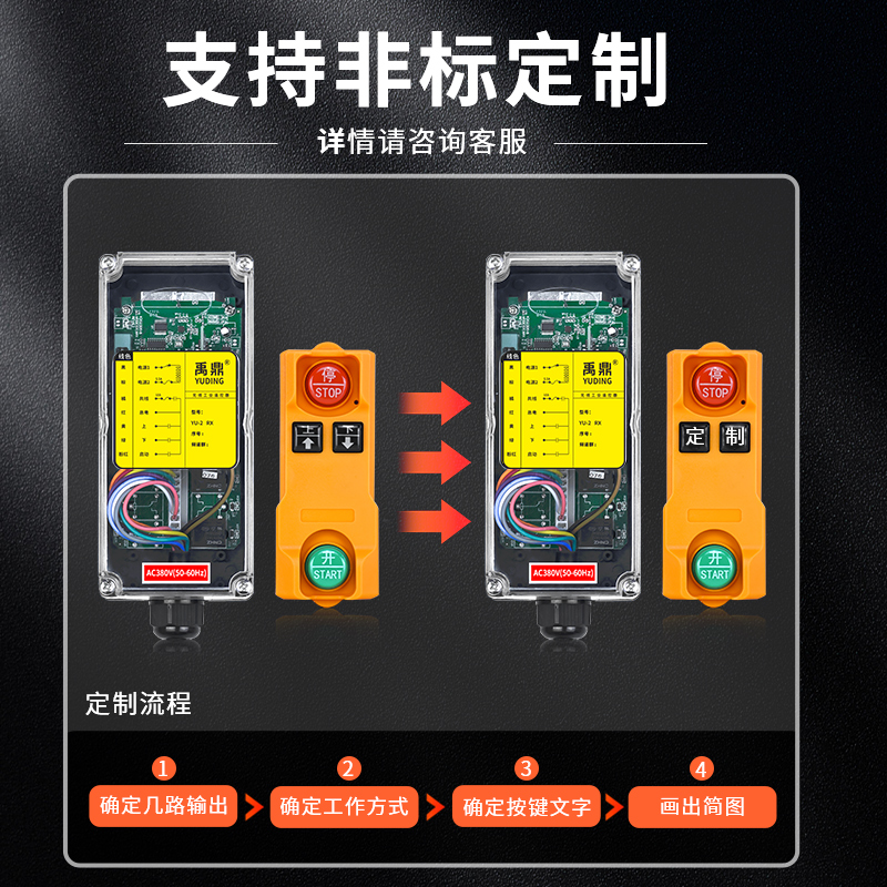 禹鼎三防型工业无线遥控器YU-2行车吊机电动葫芦起重机天车遥控器 - 图1