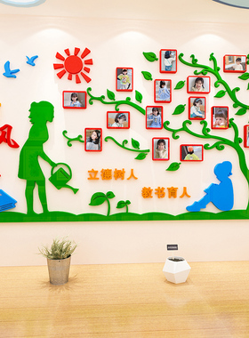 教师风采照片墙画展示立体学校办公室文化形象墙装饰标语布置