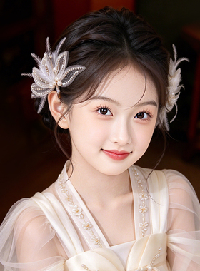 超仙羽毛发夹女童汉服头饰侧边夹