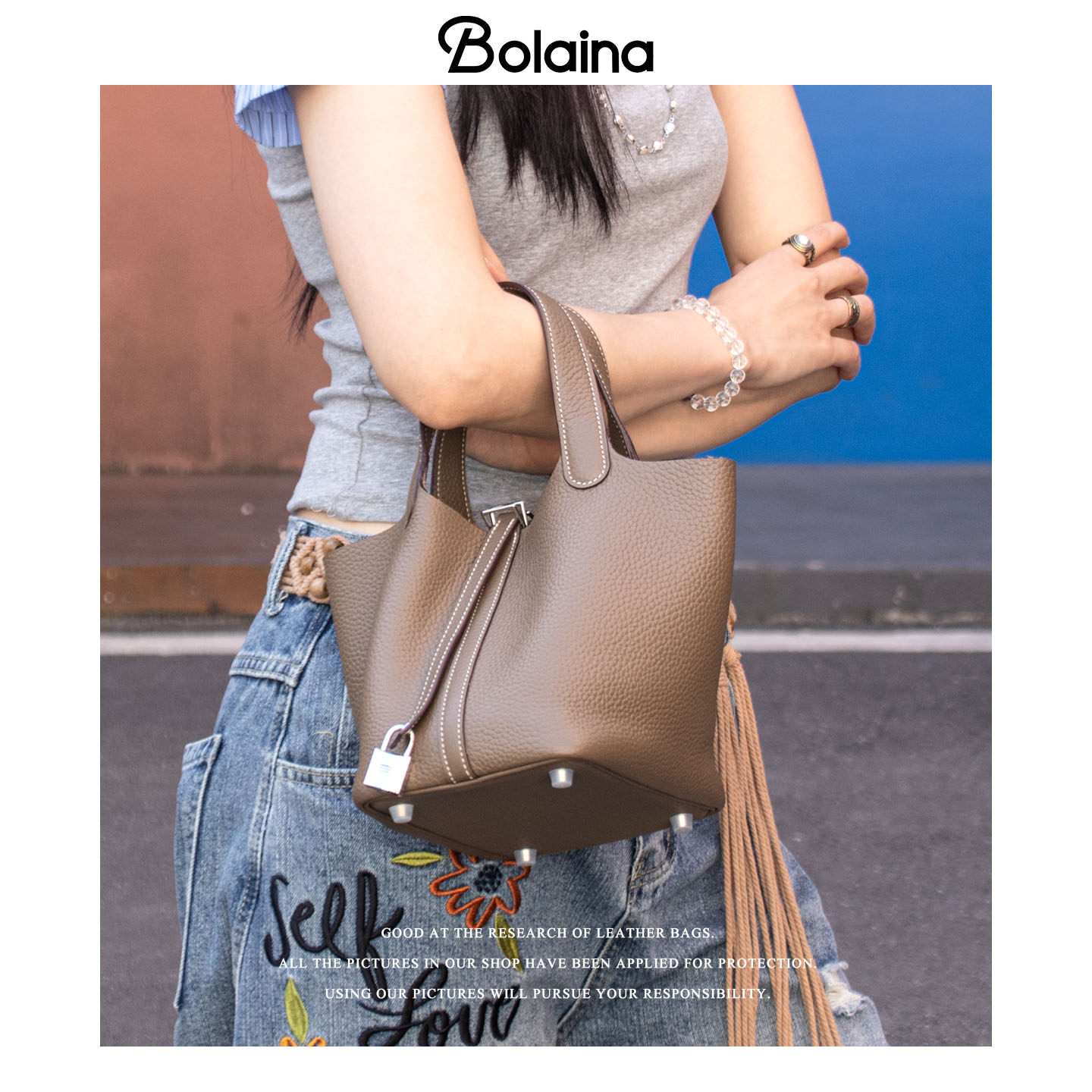 铂莱娜包包女全钢五金手缝蜡线手提包菜篮子包真皮水桶包时尚女包,淘宝优惠券,粉丝福利购,淘宝优惠卷