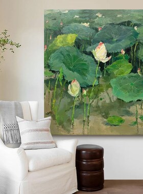 新吴冠中客厅水墨荷卉装饰画玄关手绘壁画油画肌理莲挂画