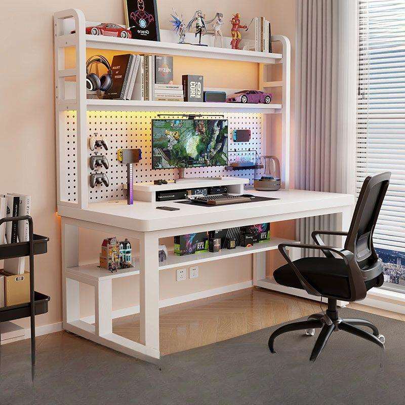 Home desk with bookshelf integrated desktop computer table student writing small apartment study table hole board