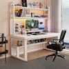 Home desk with bookshelf integrated desktop computer table student writing small apartment study table hole board