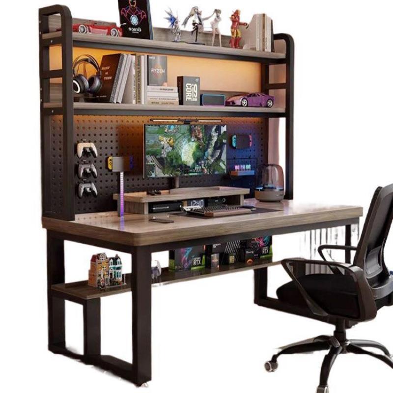 Home desk with bookshelf integrated desktop computer table student writing small apartment study table hole board