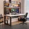 Home desk with bookshelf integrated desktop computer table student writing small apartment study table hole board