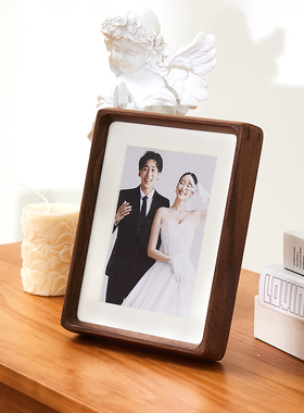 桃圆角实木榫卯相框摆台结婚登记证件照婚纱照片冲洗