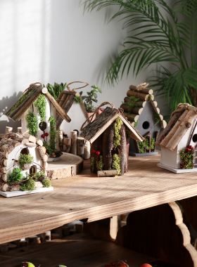 手工原生态小鸟屋木房子装饰家居玄关招财园庭院幼儿园