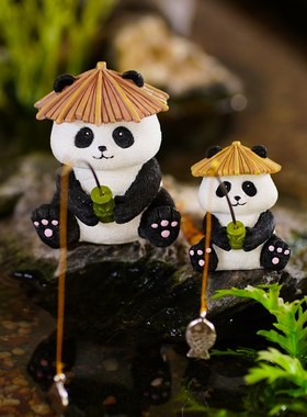 生态古法鱼缸边草缸乌龟缸熊猫钓鱼饰假山流水鱼池造景