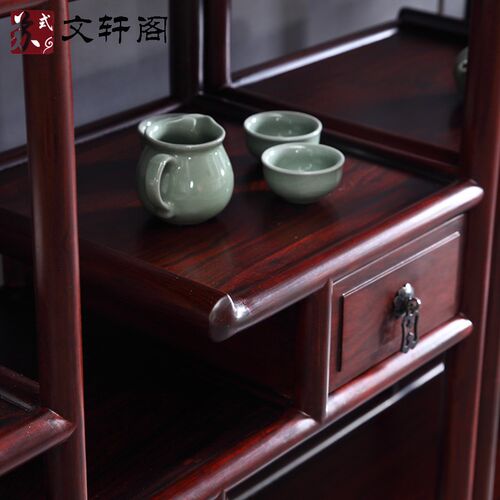 酸枝木博古架实木古董架多宝格门大理石带抽屉 - 图2