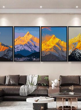 日照金山数字油画梅里雪山手工填充涂色玄关客厅装饰画级感