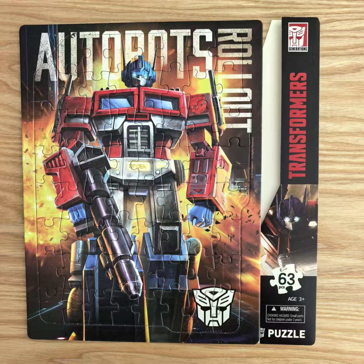 正版变形金刚拼图48/63/99片纸质拼板卡通带底框男孩儿童早教益智玩具