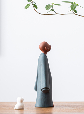 久造紫砂小摆件陶瓷人物中式家居摆设客厅办公室桌面装饰