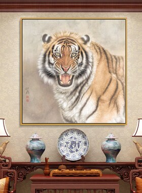 虎年饰画老虎国画背景墙玄关饭厅客厅壁画新猛虎下山图挂画