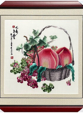 苏州非遗手工苏绣挂画寿桃长辈祝寿送礼特色刺绣寿年丰客厅书房