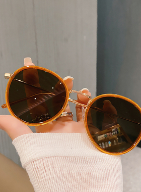 复古圆框ins风太阳镜女夏小脸款白色素颜镜网红款韩版墨镜男海边