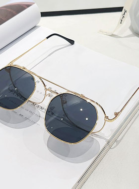 一镜两用双层可翻盖太阳眼镜方框长圆脸可配近视度数太阳眼镜抗UV