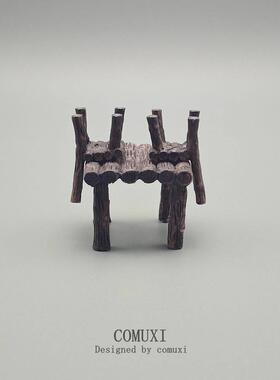 迷你方形木头桌椅 小板凳 树脂微缩模型 微景观摆件 桌面礼物饰品