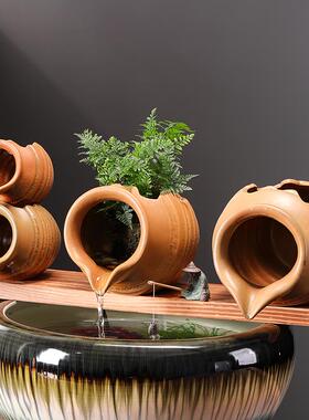 生态缸古法养鱼循环水流水陶罐鱼缸造景装饰摆饰鱼池出水口过滤器