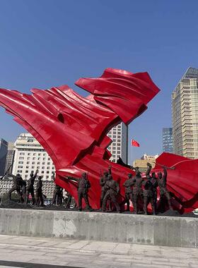 玻璃钢仿铜人物雕塑定制户外铸铜八路军抗战英雄雕像红色文化制作