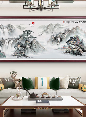 客厅装饰画新国画沙发背景墙靠山办公室挂画山水画中堂壁画墨