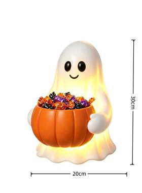 新品Ghost Resin Statue万圣节幽灵南瓜果盘树脂摆件桌面装饰