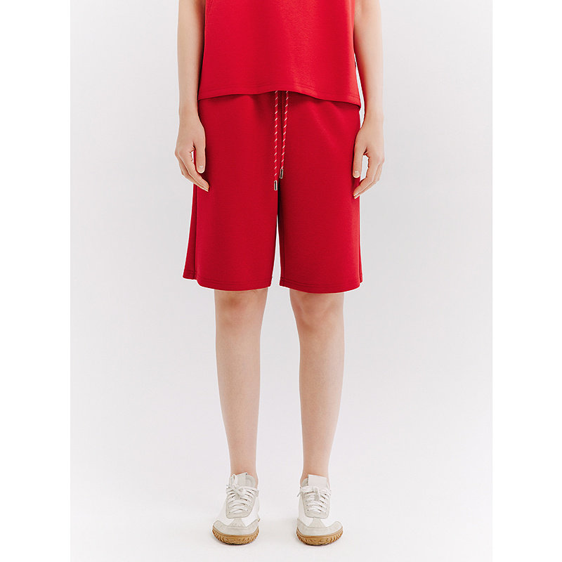 十二篮26春新款中国红柔软透气抽绳针织短裤女休闲时尚五分运动裤,淘宝优惠券,粉丝福利购,淘宝优惠卷