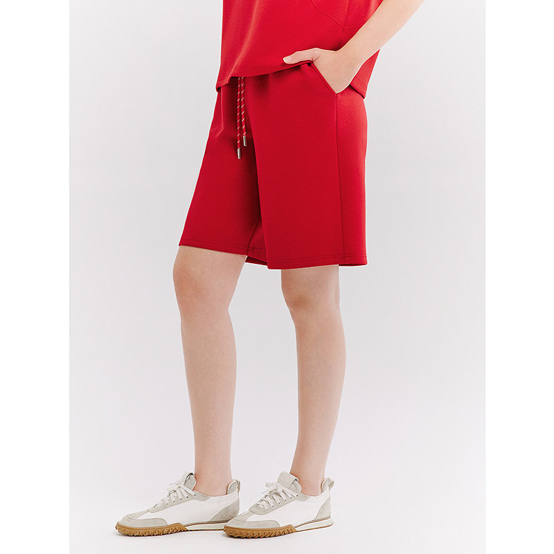 十二篮26春新款中国红柔软透气抽绳针织短裤女休闲时尚五分运动裤,淘宝优惠券,粉丝福利购,淘宝优惠卷