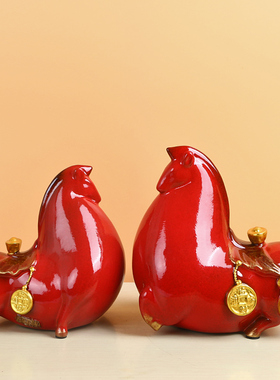 马上钱陶瓷红色招财马创意家居客厅办公室装饰业礼品