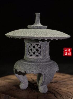 青石小灯笼盆景茶道摆件天然石头宫灯装饰托盆鱼缸造景假山装饰