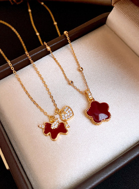新年红色小马爱心吊坠毛衣链秋冬