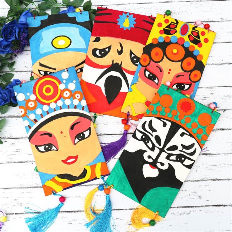 儿童自制戏曲古风挂饰材料包幼儿园亲子活动京剧脸谱diy手工制作 - 图0