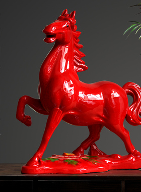 唐彩马陶瓷马大红马富贵工艺招财家居风生水马到成功