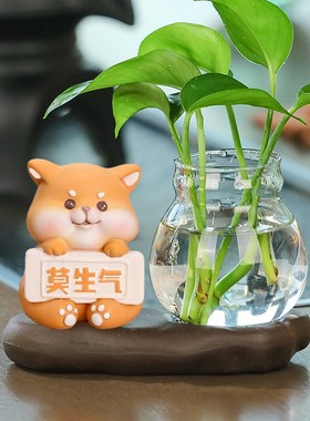 创意有趣莫生气小猫宠物绿植水培装饰品办公桌物工位飘窗摆件